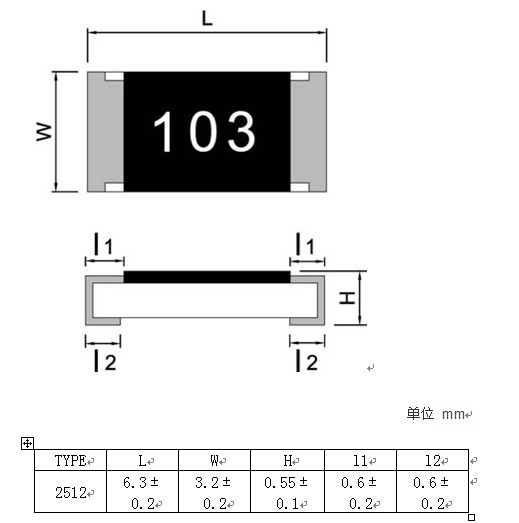 2512貼片電阻 形狀尺寸 2512貼片電阻